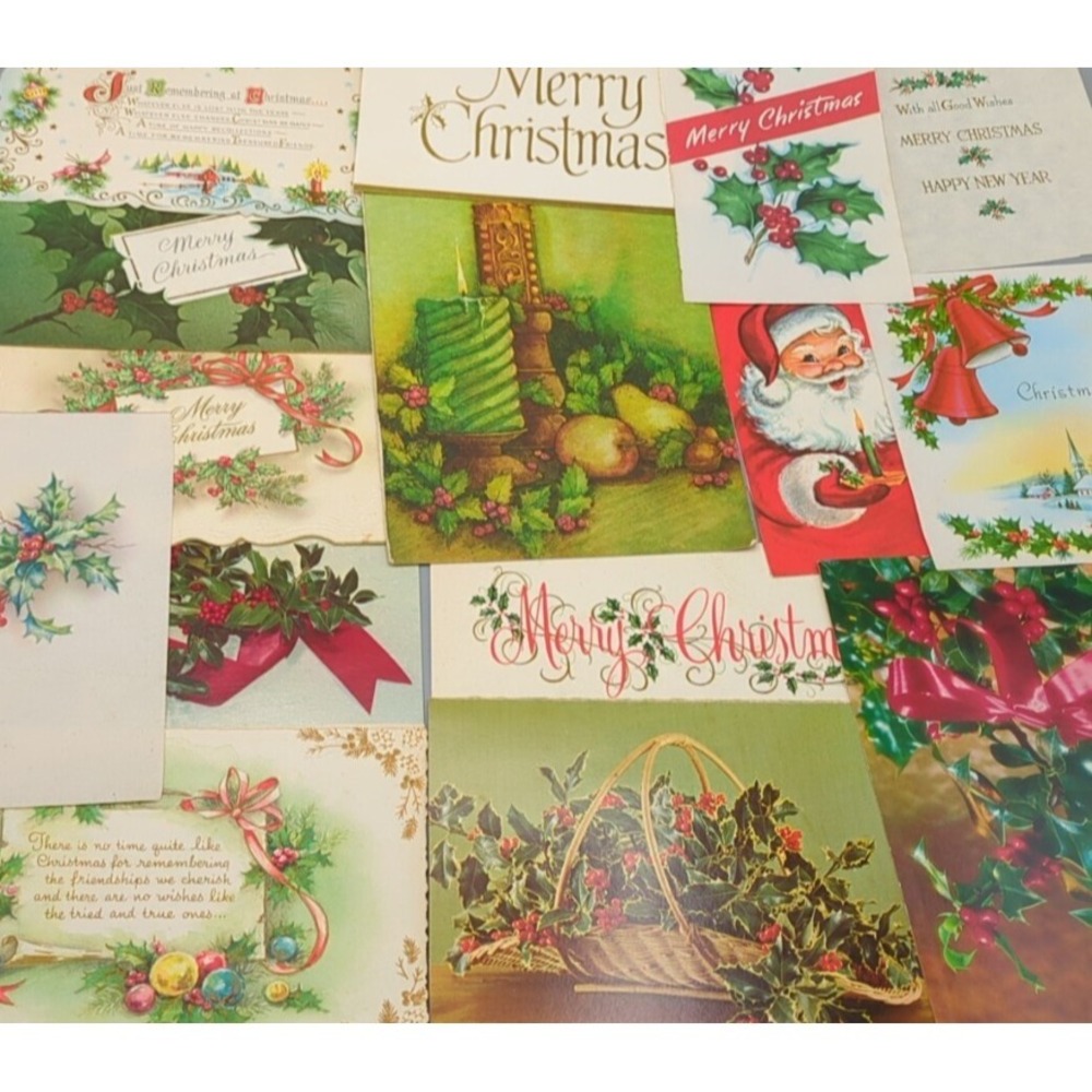 15 Old Vintage Christmas Greeting Card Fronts for Crafts Merry‎ Christmas Holly